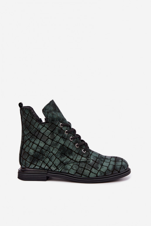 Grüne Leder-Stiefeletten mit breiten Absätzen Artiker 55C1325