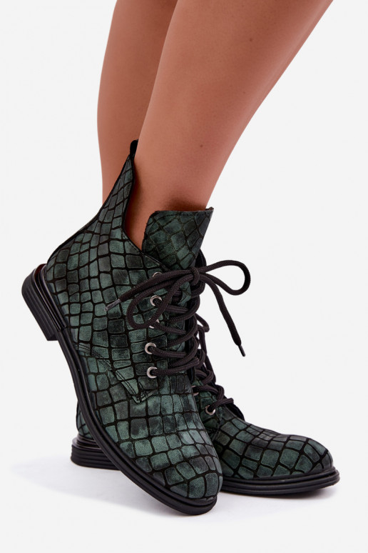 Grüne Leder-Stiefeletten mit breiten Absätzen Artiker 55C1325