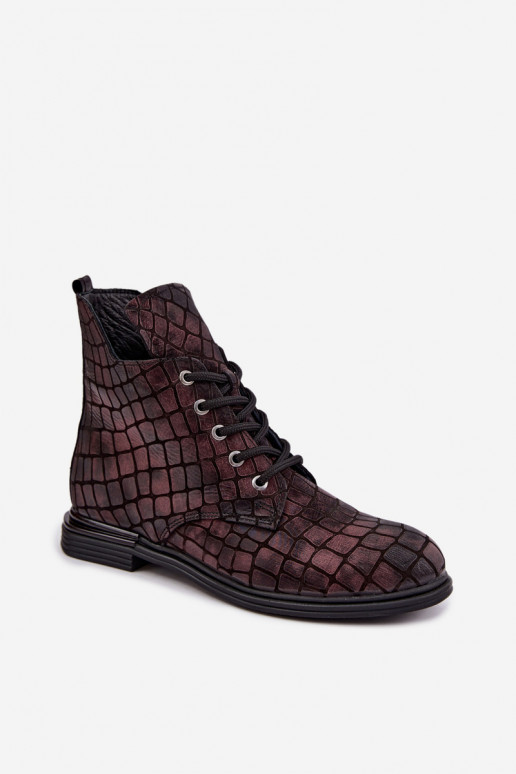 Bordeauxfarbene Leder-Stiefeletten mit breiten Absätzen Artiker 55C1327