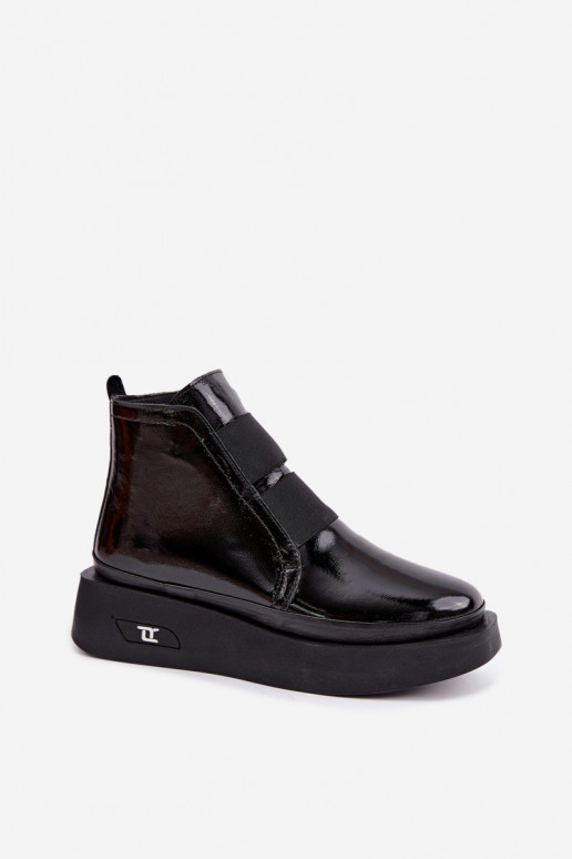 Schwarze Leder-Stiefeletten mit Plateau und Lackeffekt Artiker 55C0820