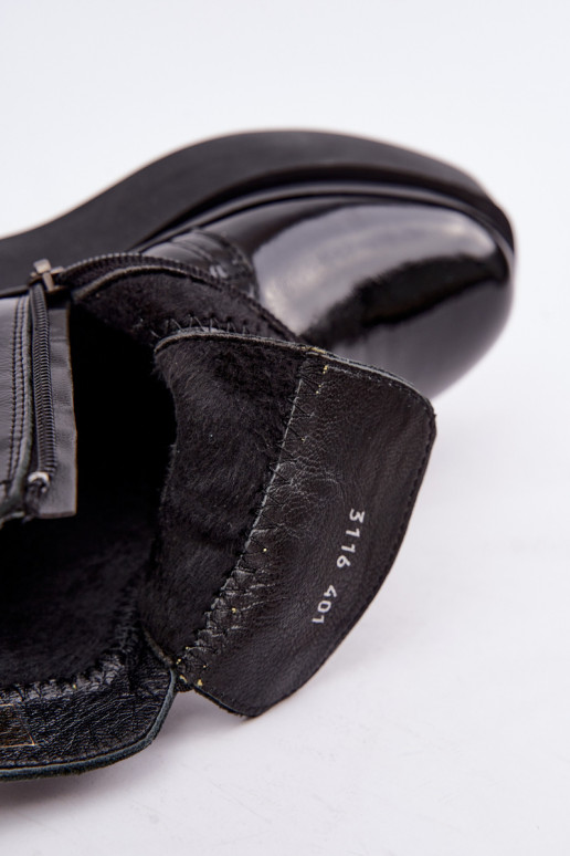Schwarze Leder-Stiefeletten mit Plateau und Lackeffekt Artiker 55C0820