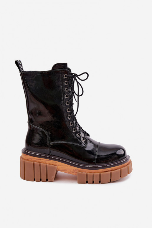 Haut mit Lackeffekt Arbeitsstiefeletten Feminin sich Zuarm laufen Artiker 49C0344 schZuarze Farbe