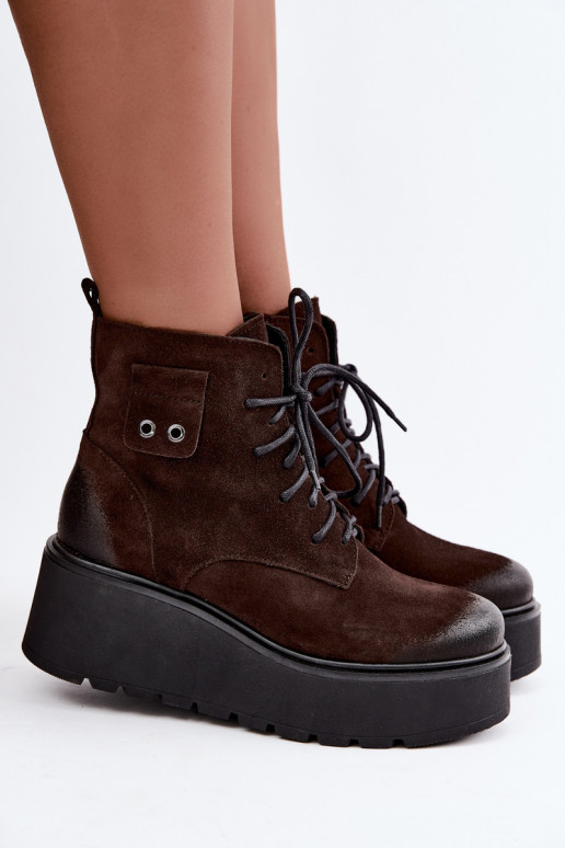 Zazoo 60499 aus INildleder Feminin Stiefel mit einer Plattform I Koturnie sich Zuarm laufen CzekoladoZue
