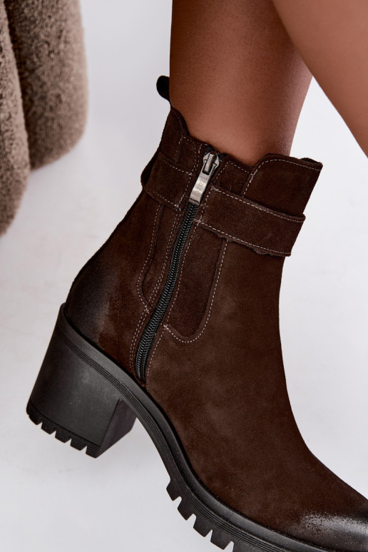 Damen Schuhe aus Kunstveloursleder mit Absatz Zazoo 60601 in Schokoladenfarbe