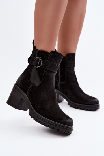 Damen Schuhe aus Kunstveloursleder mit Absatz Zazoo 60601 in schwarzer Farbe
