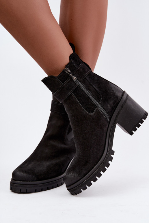 Damen Schuhe aus Kunstveloursleder mit Absatz Zazoo 60601 in schwarzer Farbe