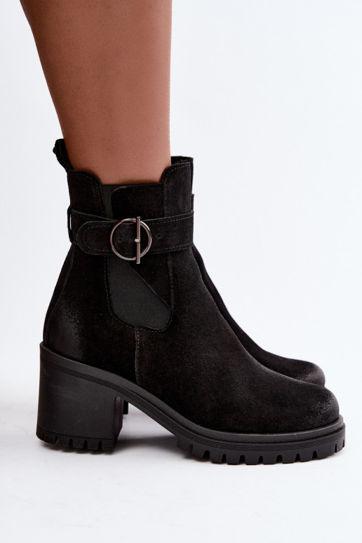 Damen Schuhe aus Kunstveloursleder mit Absatz Zazoo 60601 in schwarzer Farbe