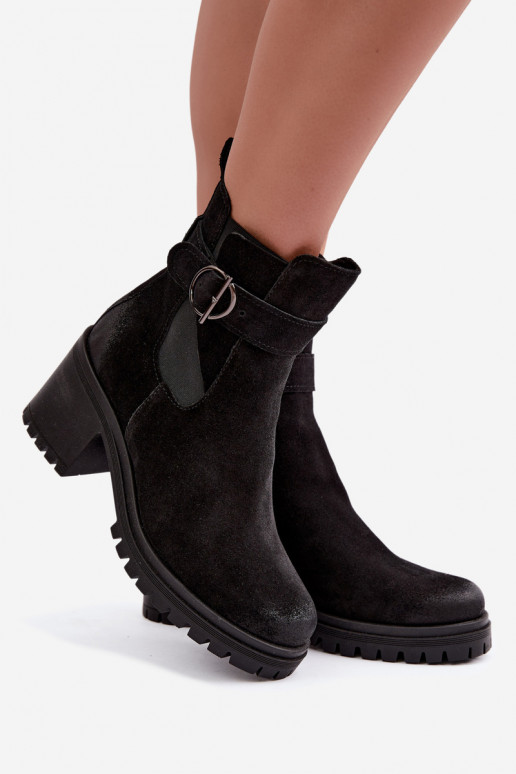 Damen Schuhe aus Kunstveloursleder mit Absatz Zazoo 60601 in schwarzer Farbe
