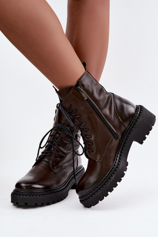 Damen warme Stiefeletten mit dekorativen Details Zazoo 60574 in Schokoladenfarbe