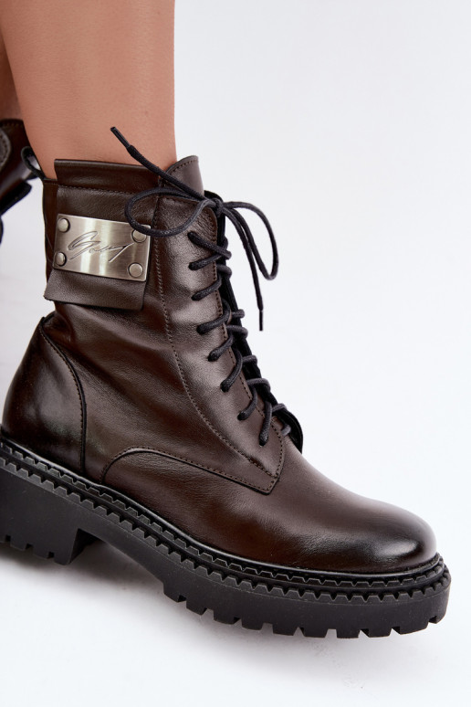 Damen warme Stiefeletten mit dekorativen Details Zazoo 60574 in Schokoladenfarbe