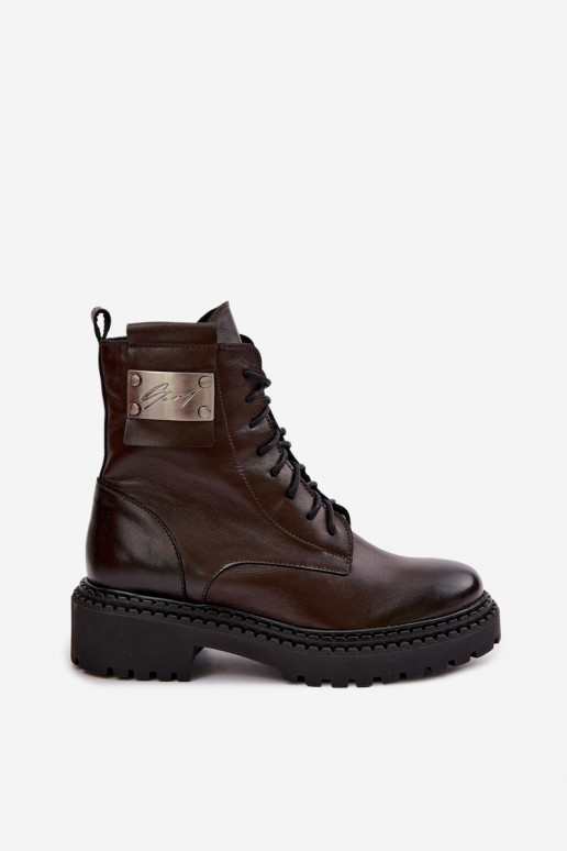 Damen warme Stiefeletten mit dekorativen Details Zazoo 60574 in Schokoladenfarbe