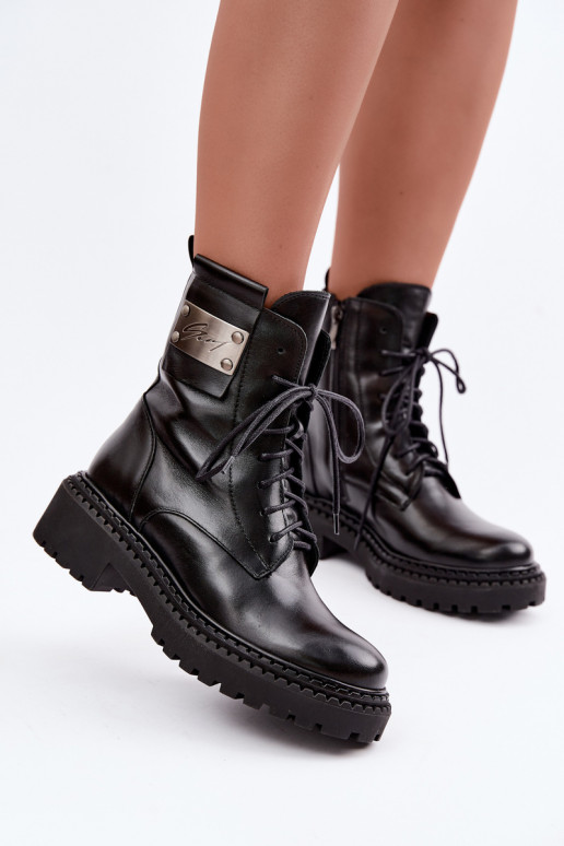 Damen warme Stiefeletten mit dekorativen Details Zazoo 60574 in schwarzer Farbe