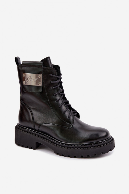 Damen warme Stiefeletten mit dekorativen Details Zazoo 60574 in schwarzer Farbe
