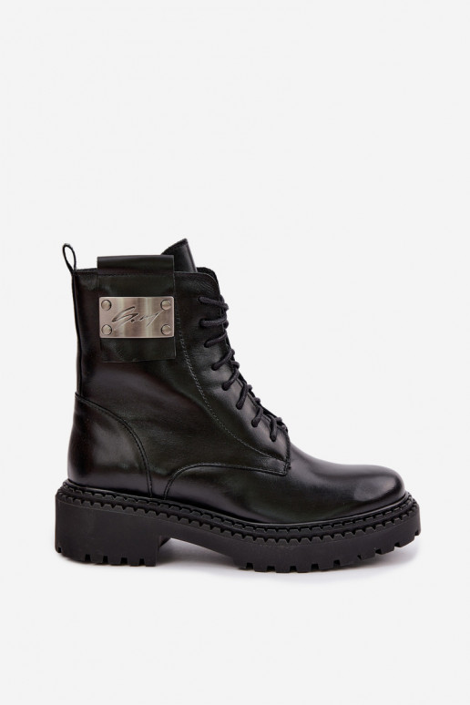 Damen warme Stiefeletten mit dekorativen Details Zazoo 60574 in schwarzer Farbe