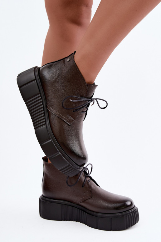 Haut Schuhe Feminin mit einer Plattform sich Zuarm laufen Zazoo 60588 CzekoladoZue