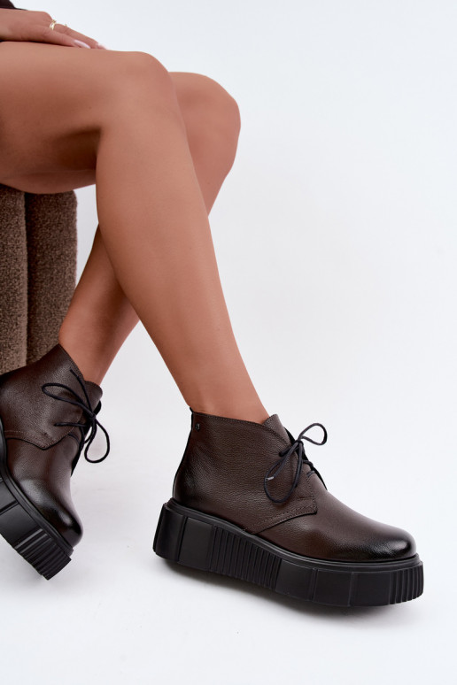 Haut Schuhe Feminin mit einer Plattform sich Zuarm laufen Zazoo 60588 CzekoladoZue