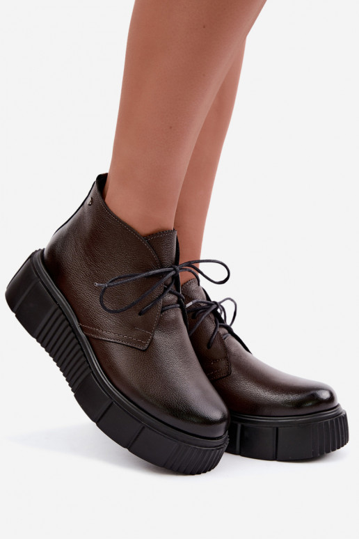Haut Schuhe Feminin mit einer Plattform sich Zuarm laufen Zazoo 60588 CzekoladoZue