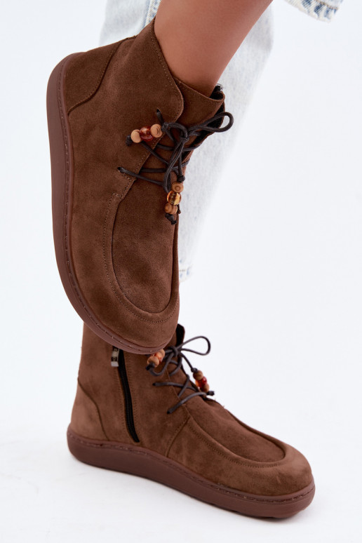 Damenstiefel Barefoot natürliches INildlederoZua mit Perlen sich Zuarm laufen Zazoo 30078 braune Farbe