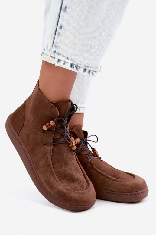 Damen warme Barefoot Stiefeletten mit Perlen Zazoo 30078 in brauner Farbe