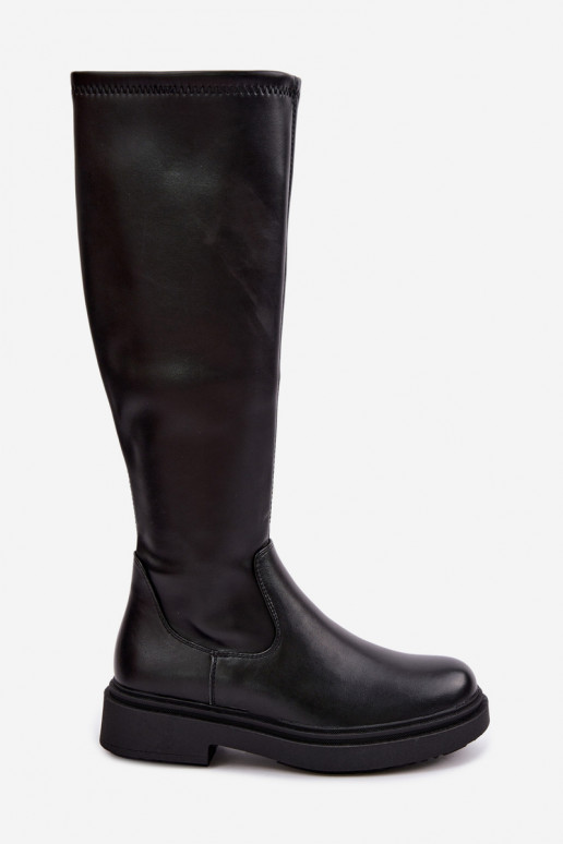 Damen warme lange Stiefel mit breiten Absätzen Zazoo KZ-02 in schwarzer Farbe