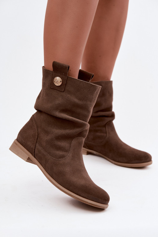 Damen Schuhe aus Kunstveloursleder mit Rüschen Zazoo 4210 in brauner Farbe
