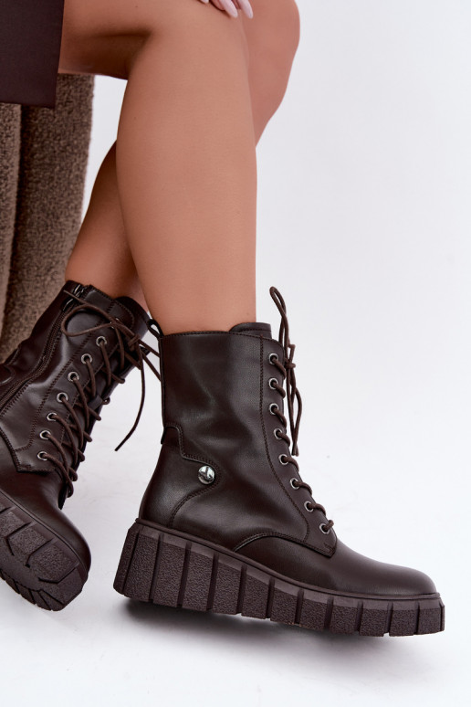 Warme Leder-Stiefeletten mit Plattform T.Sokolski AN Z26-160 in Schokoladenfarbe