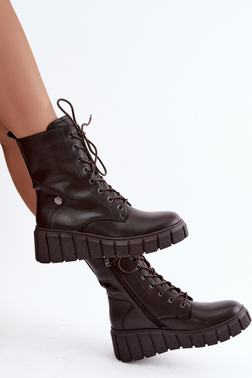 Warme Leder-Stiefeletten mit Plattform T.Sokolski AN Z26-160 in Schokoladenfarbe