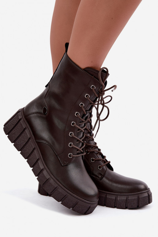 Warme Leder-Stiefeletten mit Plattform T.Sokolski AN Z26-160 in Schokoladenfarbe