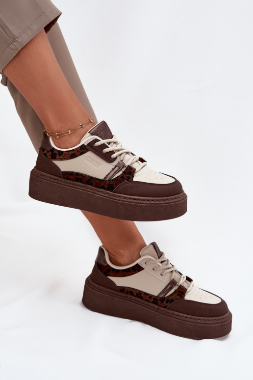 Braun-beige Damen Plattform-Sneaker mit Leopardenmuster Big Star SS274356