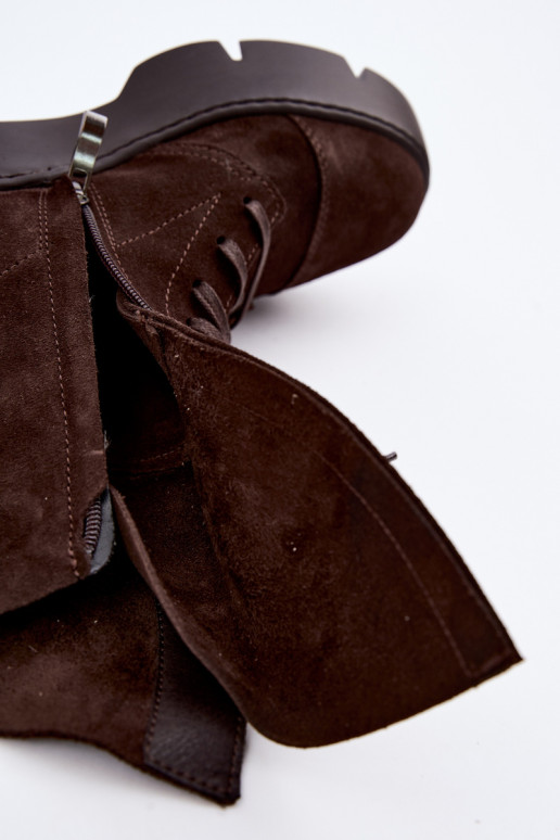 Dunkelbraune Damen Arbeitsstiefeletten aus Kunstveloursleder Zazoo 976