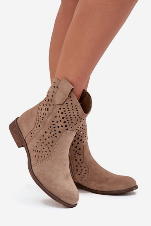 Ausschnitt-Damen Stiefeletten mit breiten Absätzen in sandfarbenem Amisna