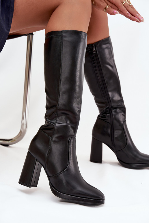 Damen Overknee-Stiefel mit Absatz aus schwarzem Kunstleder Lyvella