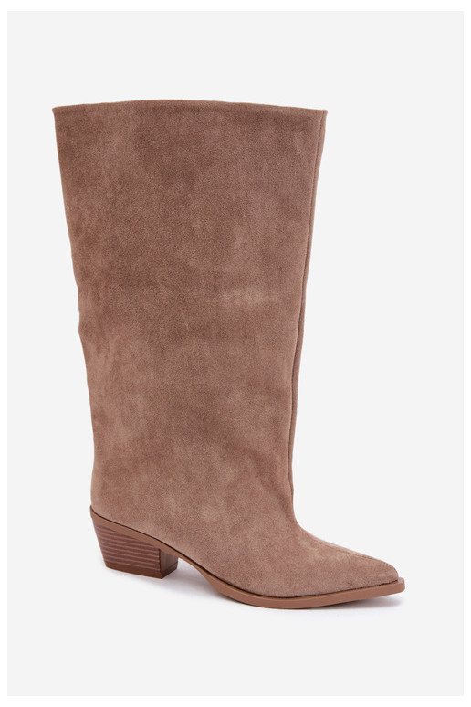 Sandfarbene Stiefeletten mit Absatz aus Kunstveloursleder Casella