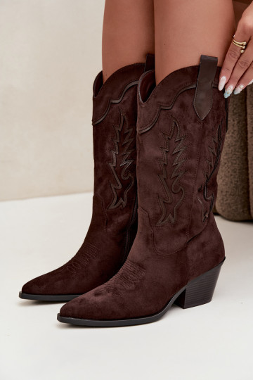 Damen Cowboy-Stiefel kniehoch mit Absatz in schokoladenfarbener Farbe Betina 2