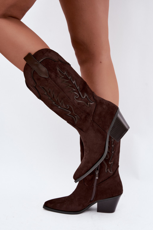 Damen Cowboy-Stiefel kniehoch mit Absatz in schokoladenfarbener Farbe Betina