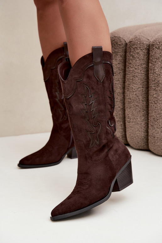 Damen Cowboy-Stiefel kniehoch mit Absatz in schokoladenfarbener Farbe Betina