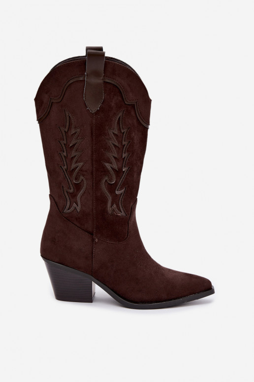 Damen Cowboy-Stiefel kniehoch mit Absatz in schokoladenfarbener Farbe Betina