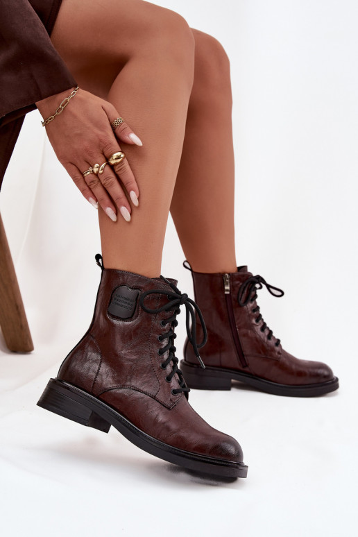 Braune Damen Arbeitsstiefeletten mit dekorativen Details