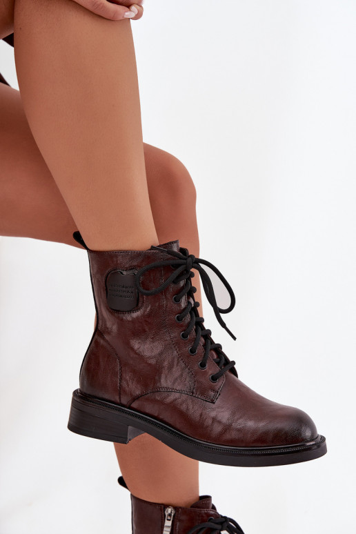 Braune Damen Arbeitsstiefeletten mit dekorativen Details