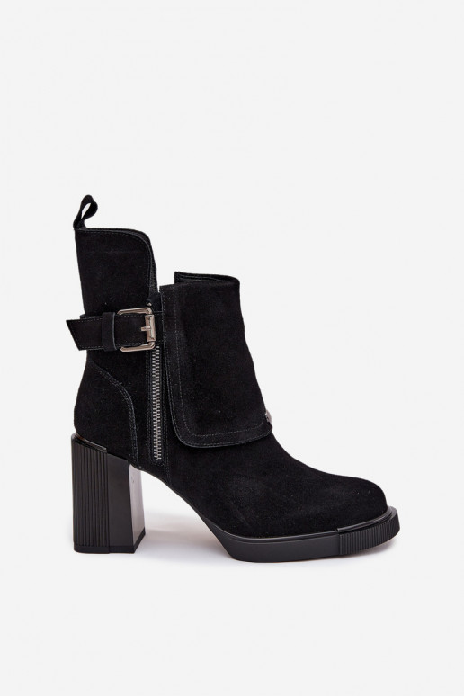 Schwarze Stiefeletten aus Kunstveloursleder mit Absätzen und Schnallen Vinceza 91152