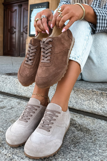 Barefoot Sneaker aus Kunstveloursleder in Braun Zazoo N1422 2