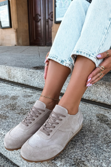 Barefoot Sneaker aus Kunstveloursleder in Sandfarbe Zazoo N1422 2
