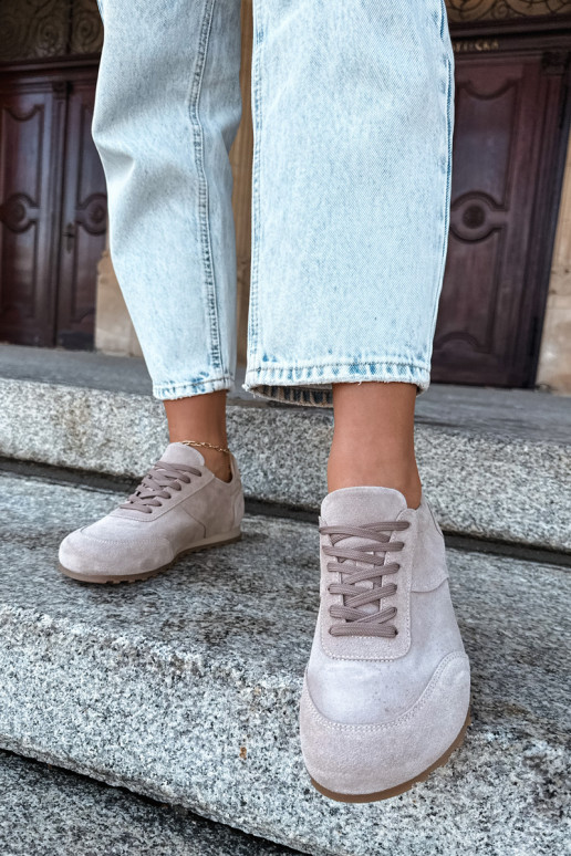 Barefoot Sneaker aus Kunstveloursleder in Sandfarbe Zazoo N1422