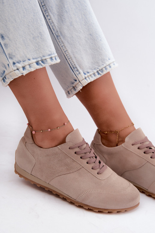 Barefoot Sneaker aus Kunstveloursleder in Sandfarbe Zazoo N1422