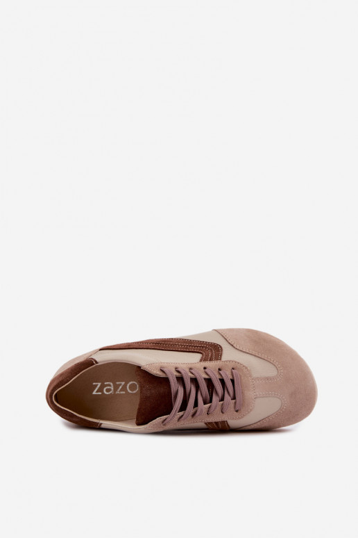 Barefoot Sneaker aus Kunstveloursleder in Sandfarbe Zazoo N1400