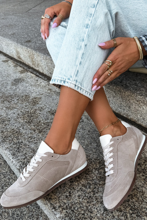 Barefoot Sneaker mit Stickereien in Sandfarbe Zazoo N1414
