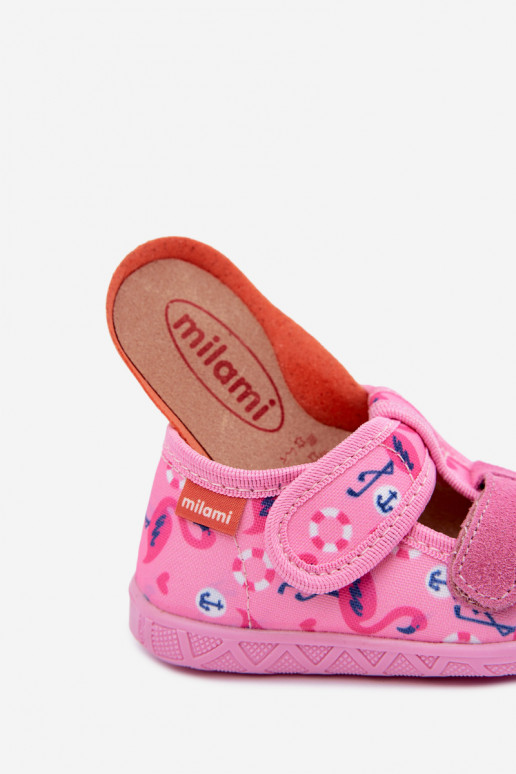 Kinderschuhe Milami mit Klettverschlüssen und Flamingos in Rosa Reathiana