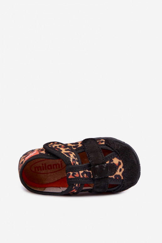 Kinderschuhe Milami mit Klettverschlüssen und Leopardenmustern in Schwarz und Gelb Reathiana