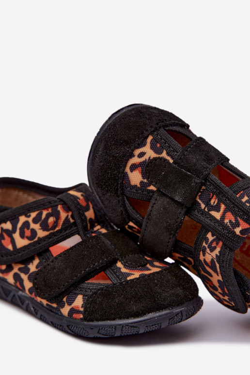 Kinderschuhe Milami mit Klettverschlüssen und Leopardenmustern in Schwarz und Gelb Reathiana