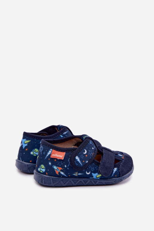 Kinderschuhe Milami mit Klettverschlüssen und Raketen in Dunkelblau Reathiana